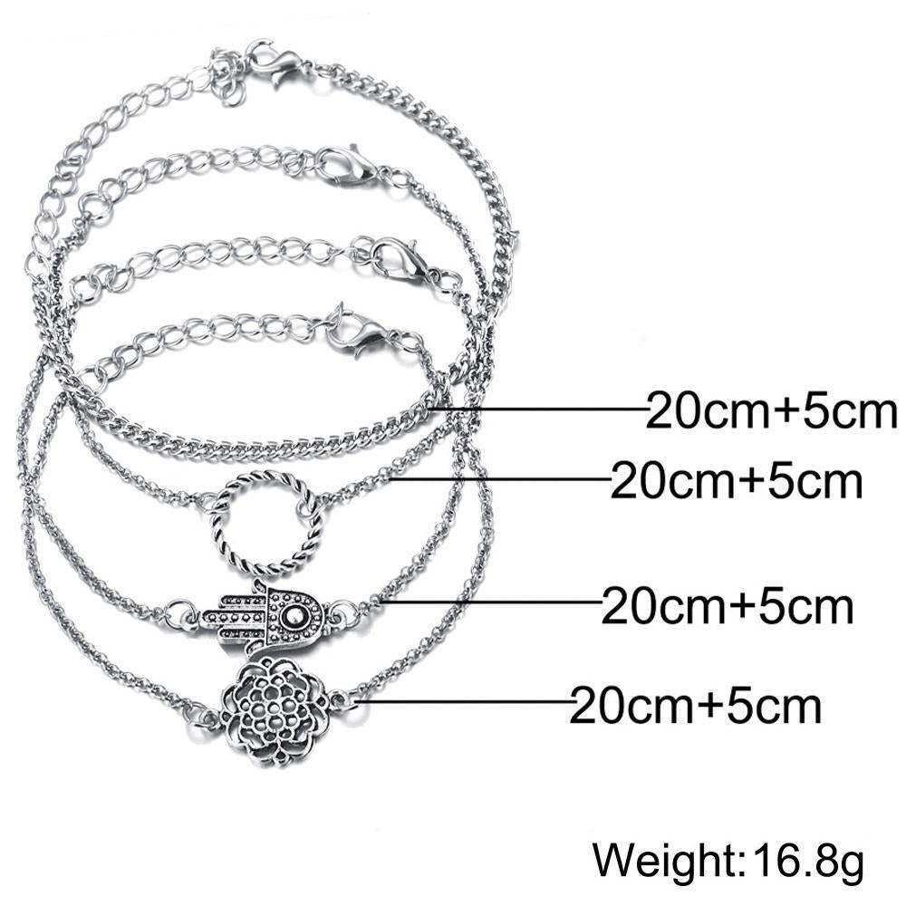 4 Piece Hamsa Set Silvertone Bracelet in Silvertone ITALY Design