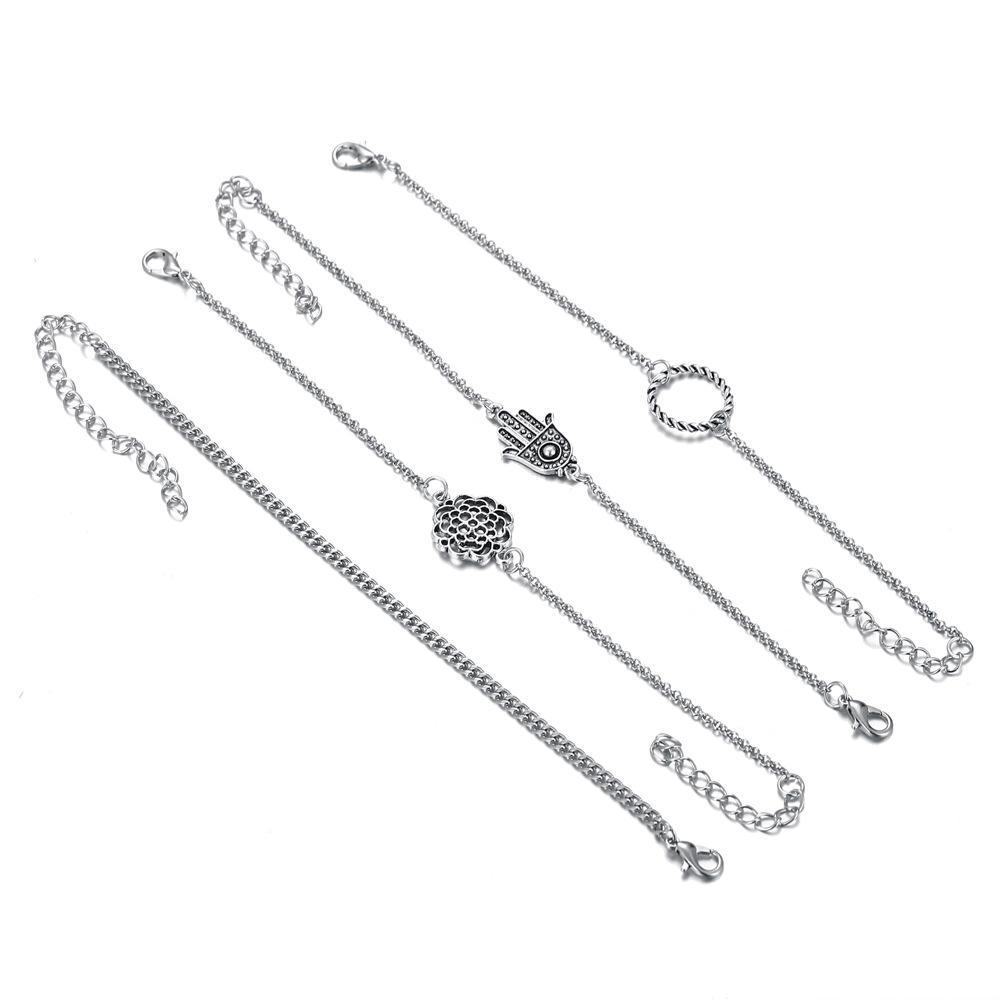 4 Piece Hamsa Set Silvertone Bracelet in Silvertone ITALY Design