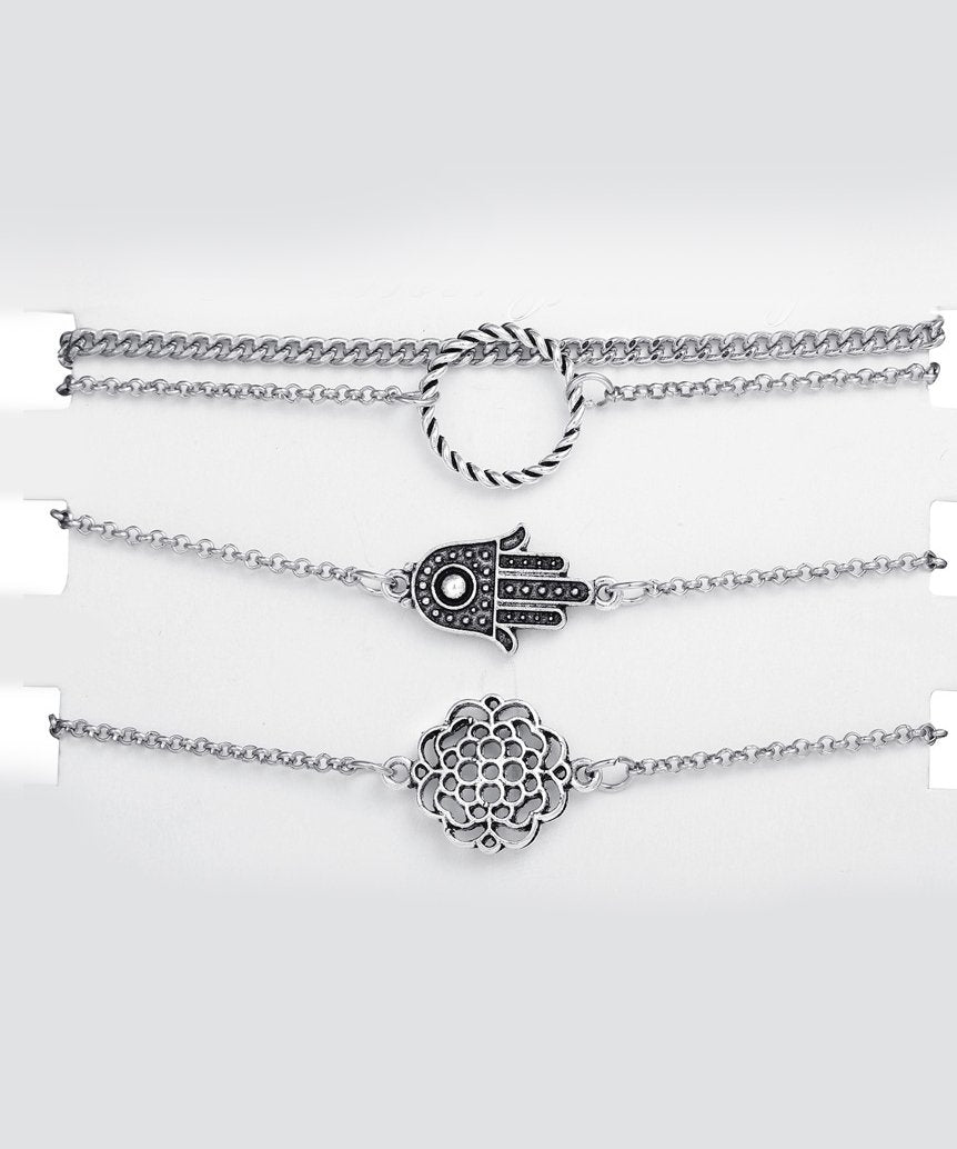 4 Piece Hamsa Set Silvertone Bracelet in Silvertone ITALY Design