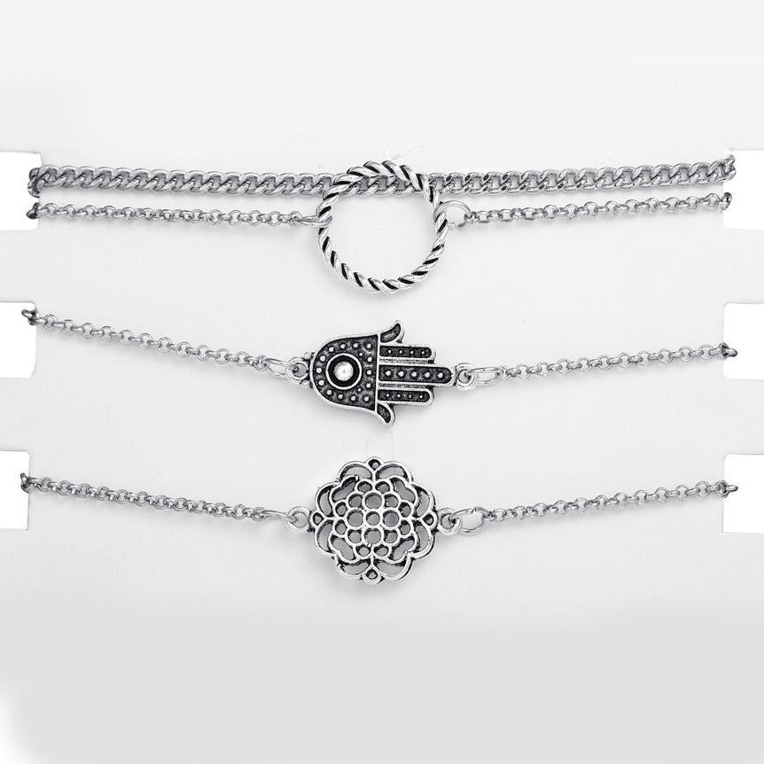 4 Piece Hamsa Set Silvertone Bracelet in Silvertone ITALY Design