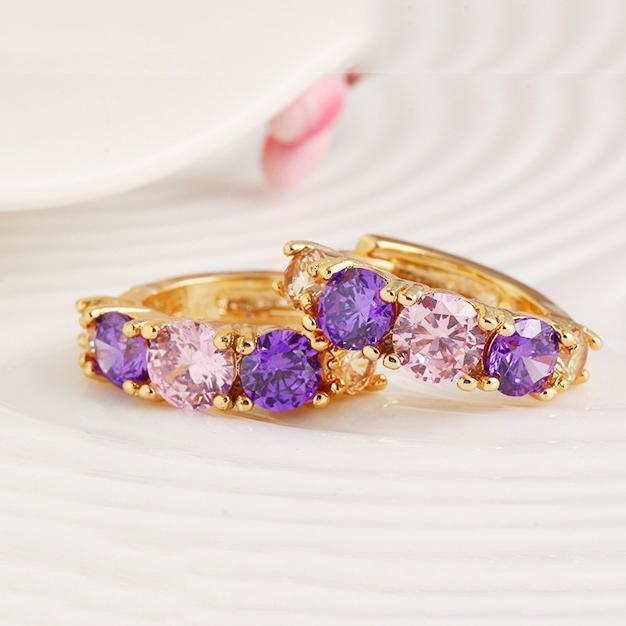 Amethyst Multistone Huggie Earring With Gemstone Crystals Goldtone Earring