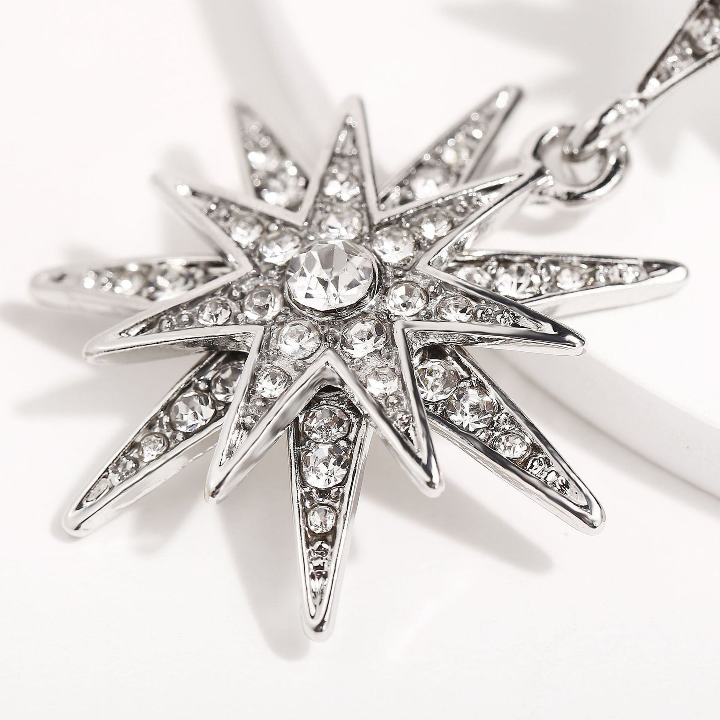 Celestial Star Drop Earring With Gemstone Crystals Silvertone Earring