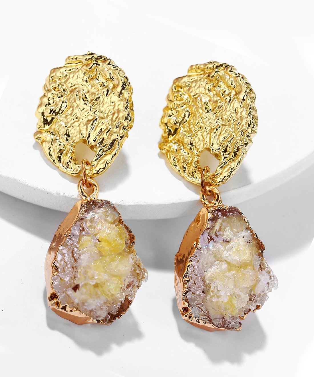 Glass Stone Drop Earring - Yellow Goldtone Earring in Goldtone ITALY Design