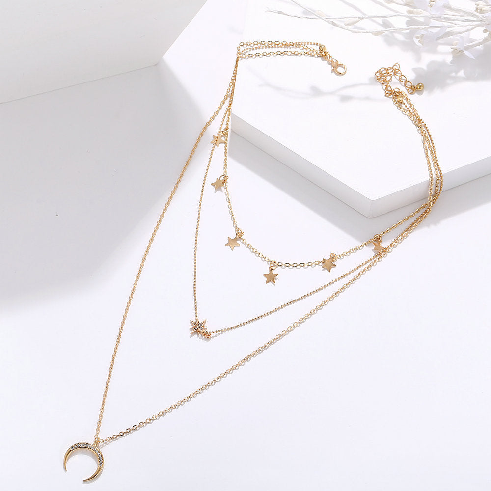 3 Piece Celestial Drop Necklace With Crystals Goldtone Necklace in Goldtone