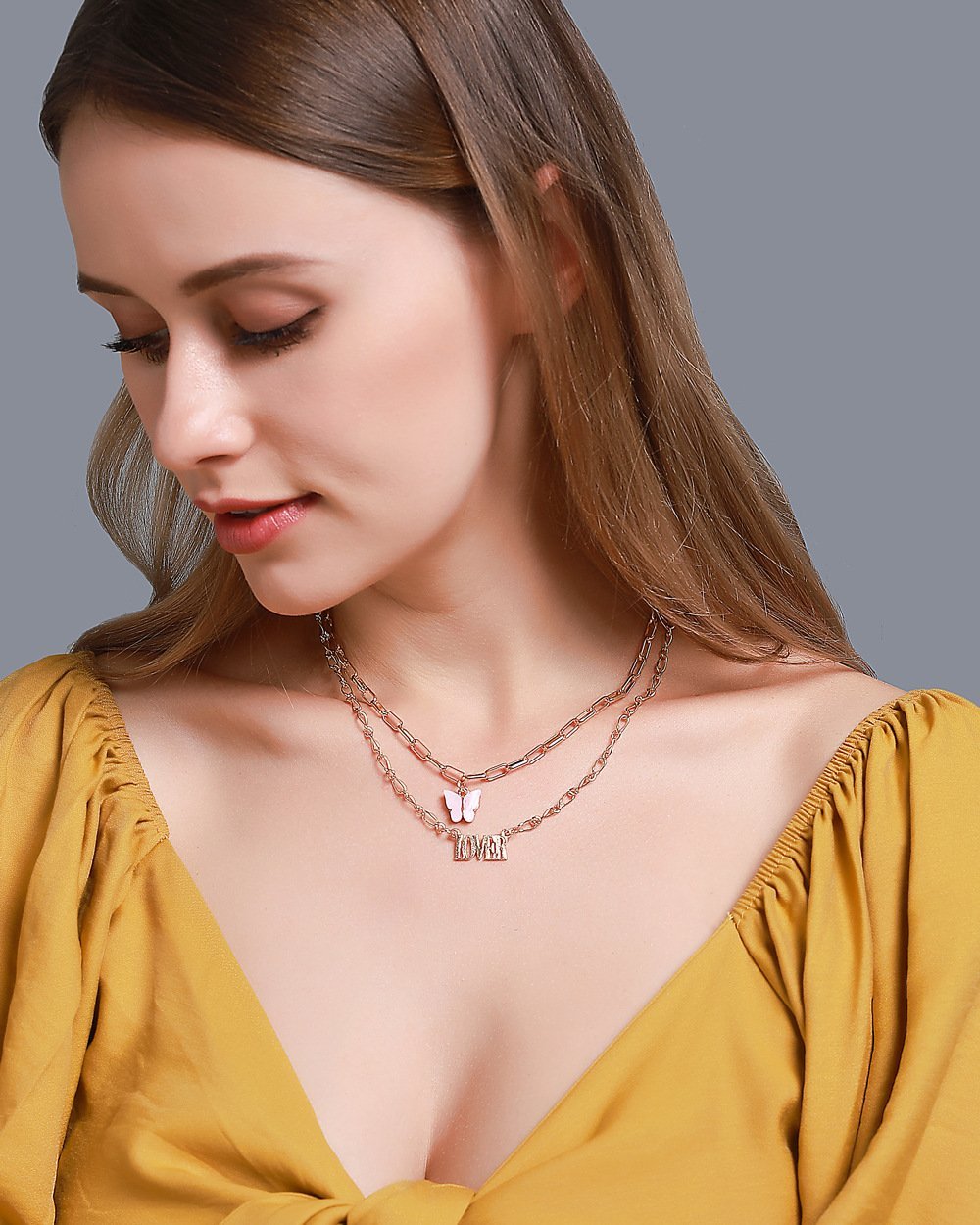 2 Piece Butterfly Lover Necklace Goldtone Necklace ITALY Design