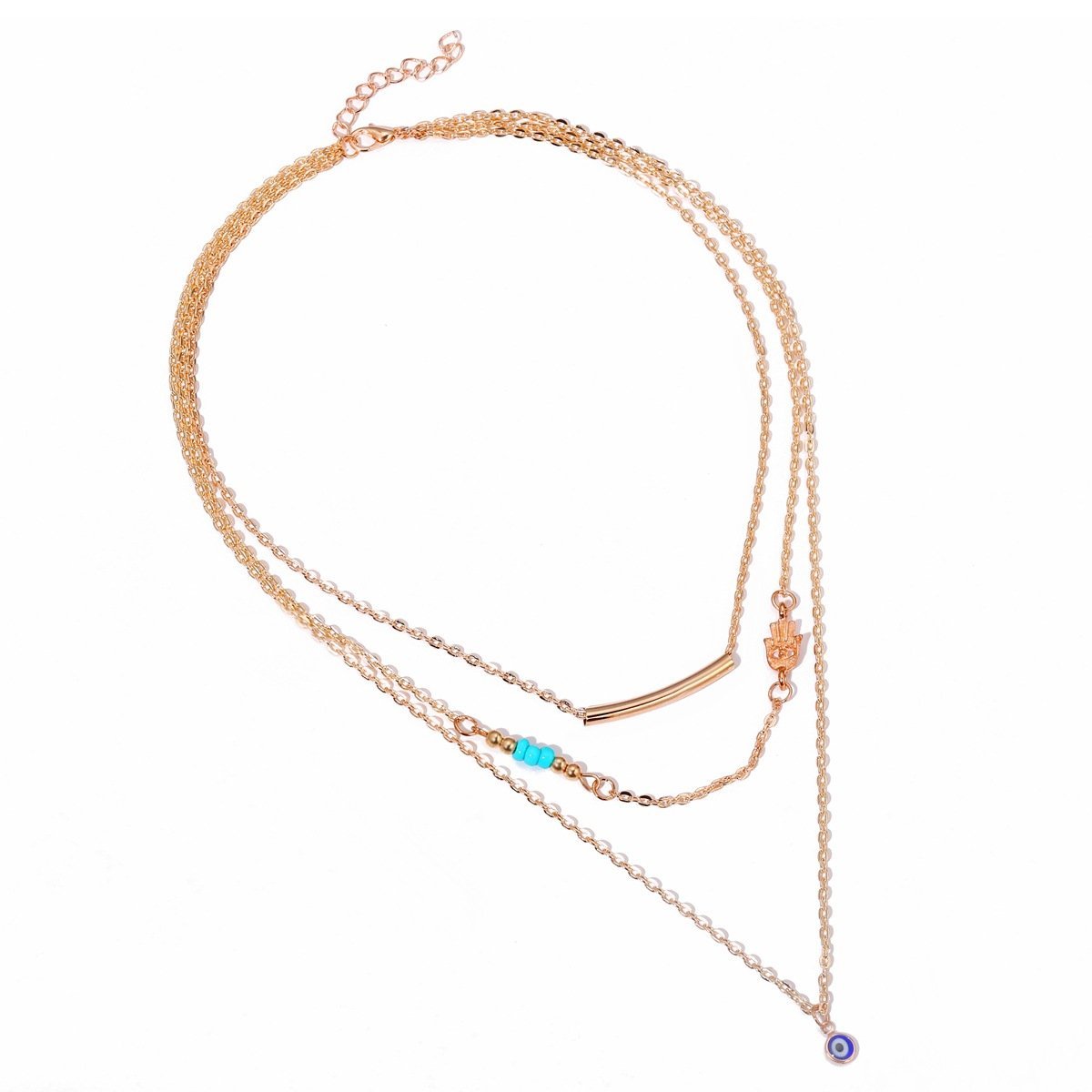 3 Piece Turquoise Evil Eye Necklace Goldtone Necklace ITALY Design