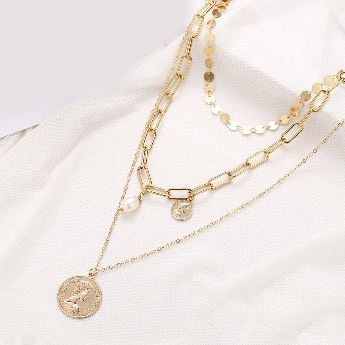 3 Piece Coin Pearl Necklace Goldtone Necklace in Goldtone ITALY Design