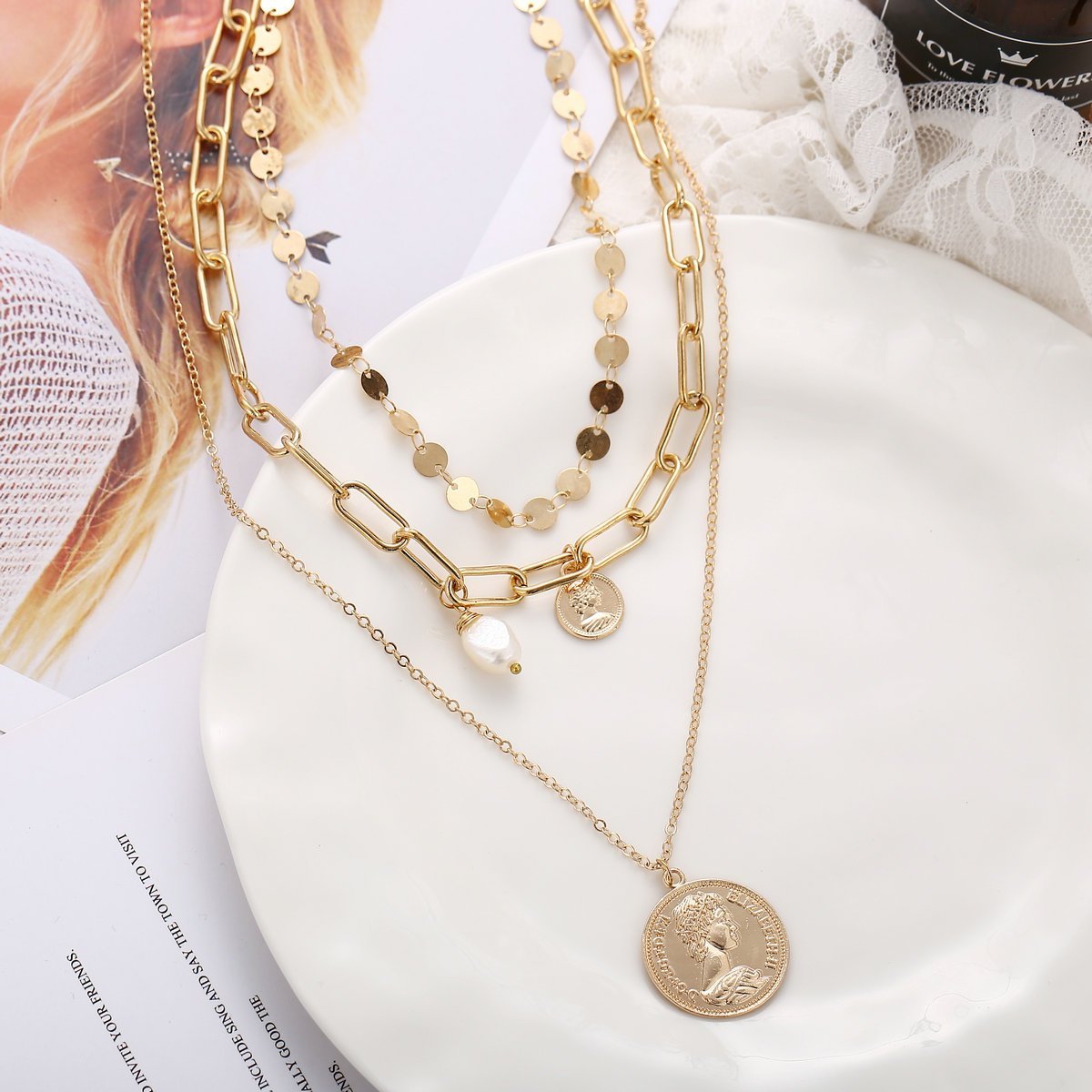 3 Piece Coin Pearl Necklace Goldtone Necklace in Goldtone ITALY Design