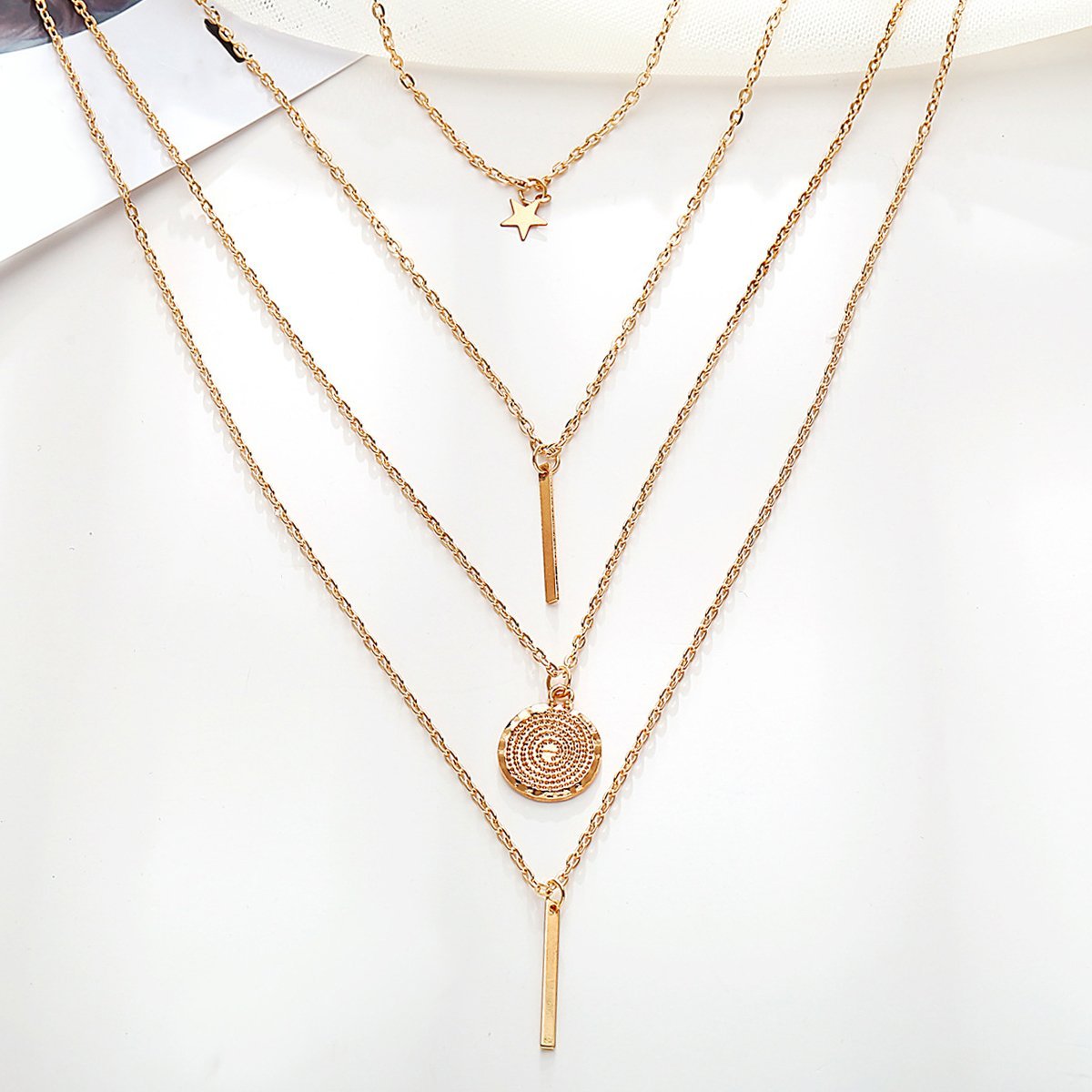 3 Piece Rectangle Drop Goldtone Necklace in Goldtone ITALY Design