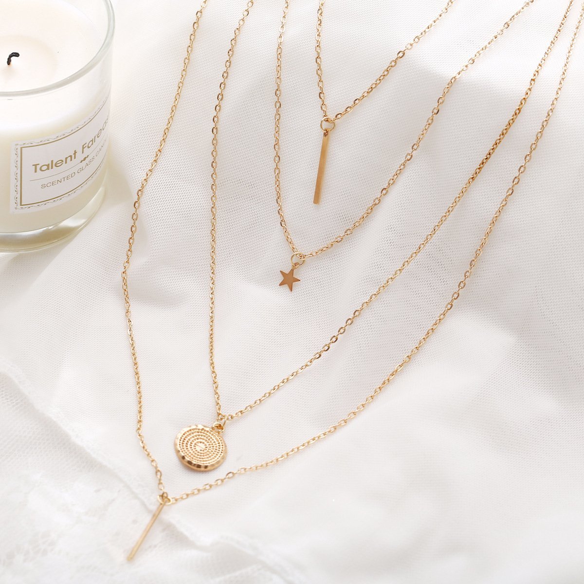 3 Piece Rectangle Drop Goldtone Necklace in Goldtone ITALY Design