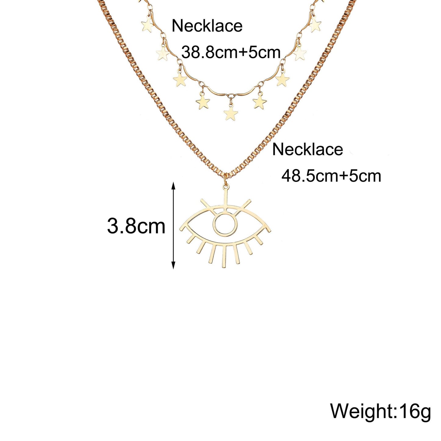 2 Piece Star and Eye Layer Necklace Goldtone Necklace in Goldtone ITALY Design
