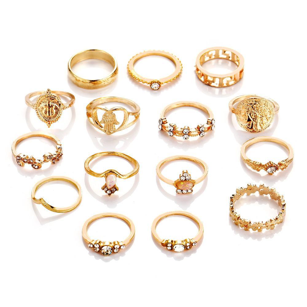 15 Piece Assorted Ring Set With Luxe Crystals Goldtone Ring in Goldtone ITALY Design