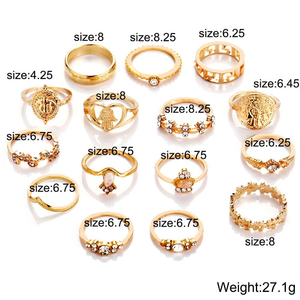 15 Piece Assorted Ring Set With Crystals Goldtone Ring in Goldtone