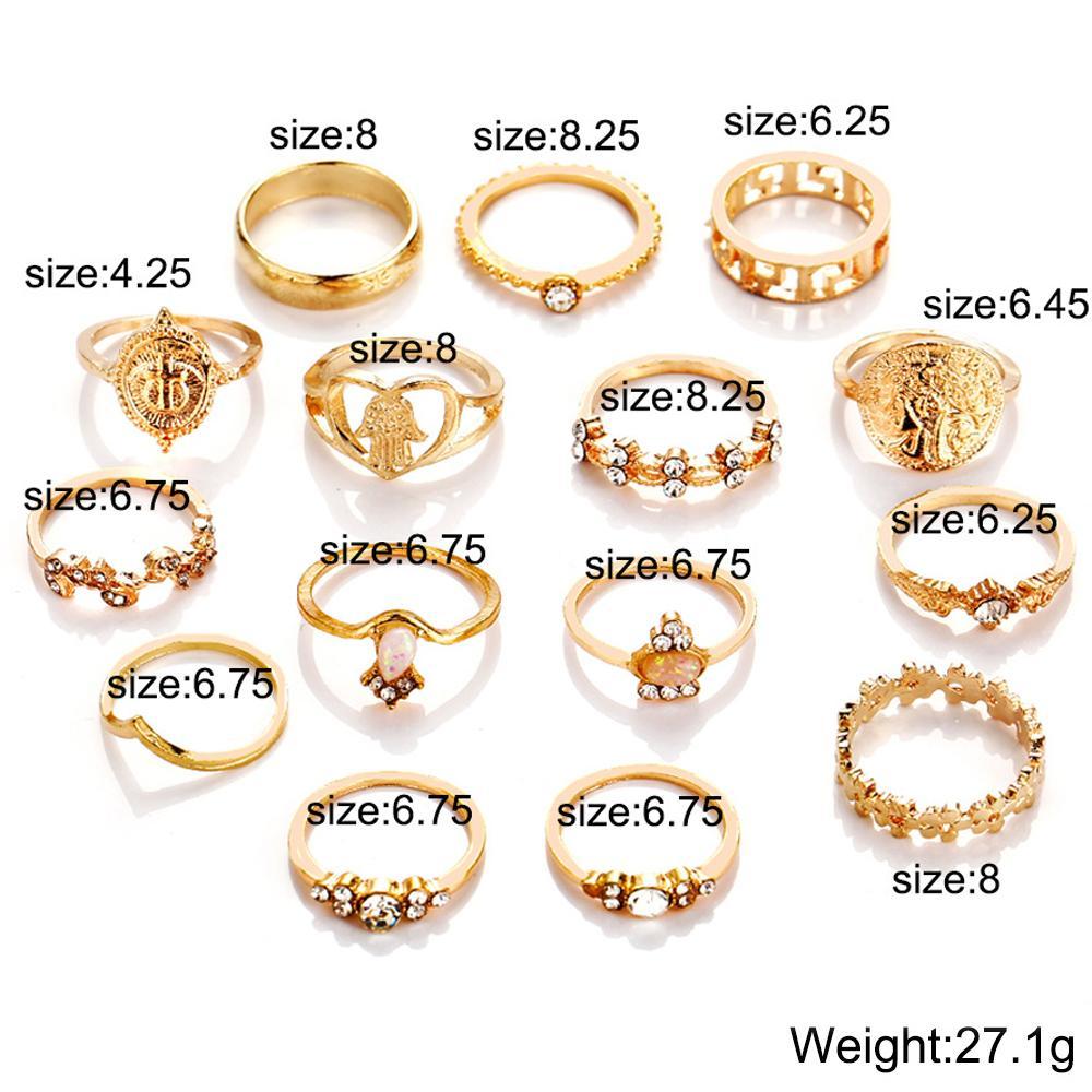 15 Piece Assorted Ring Set With Luxe Crystals Goldtone Ring in Goldtone ITALY Design