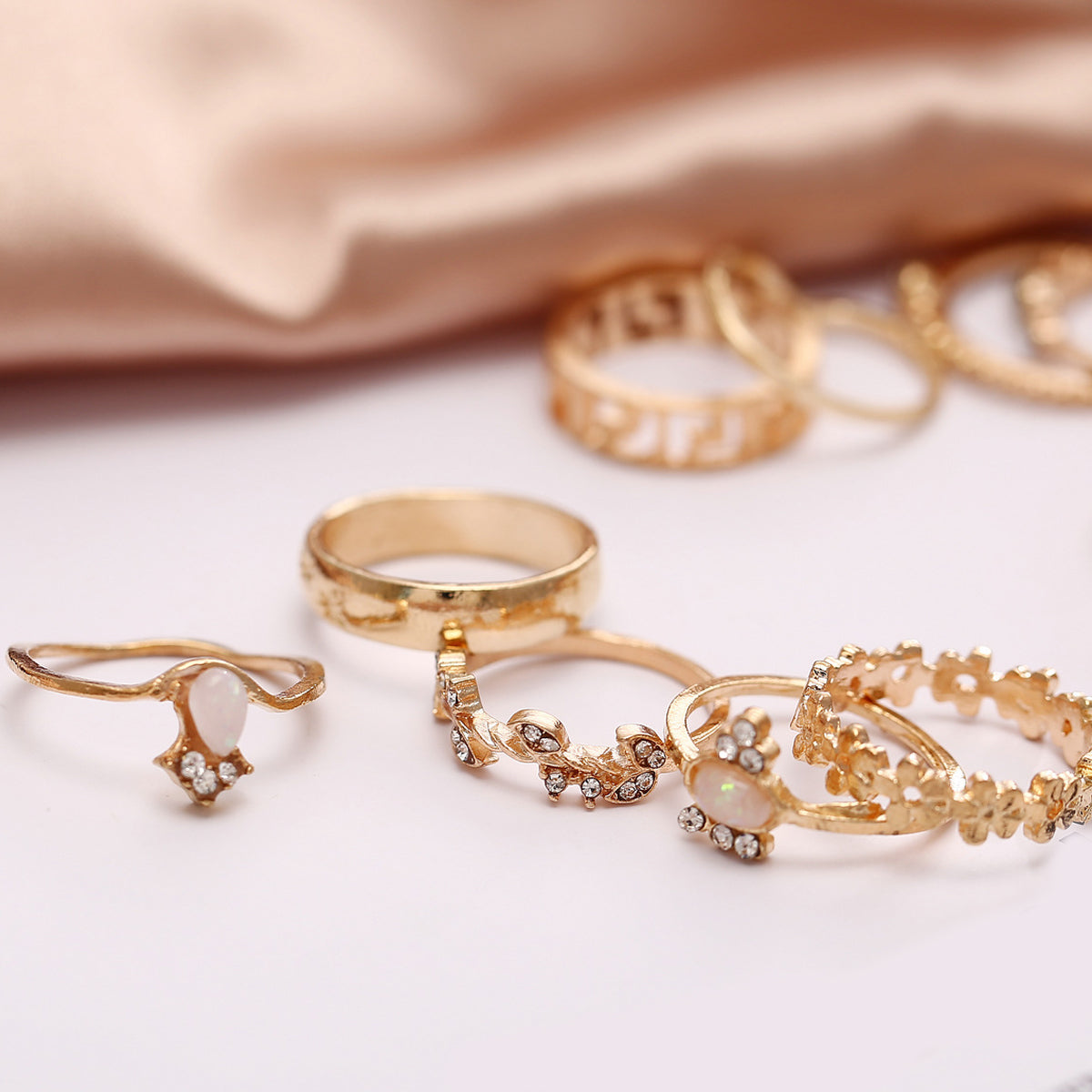 15 Piece Assorted Ring Set With Crystals Goldtone Ring in Goldtone