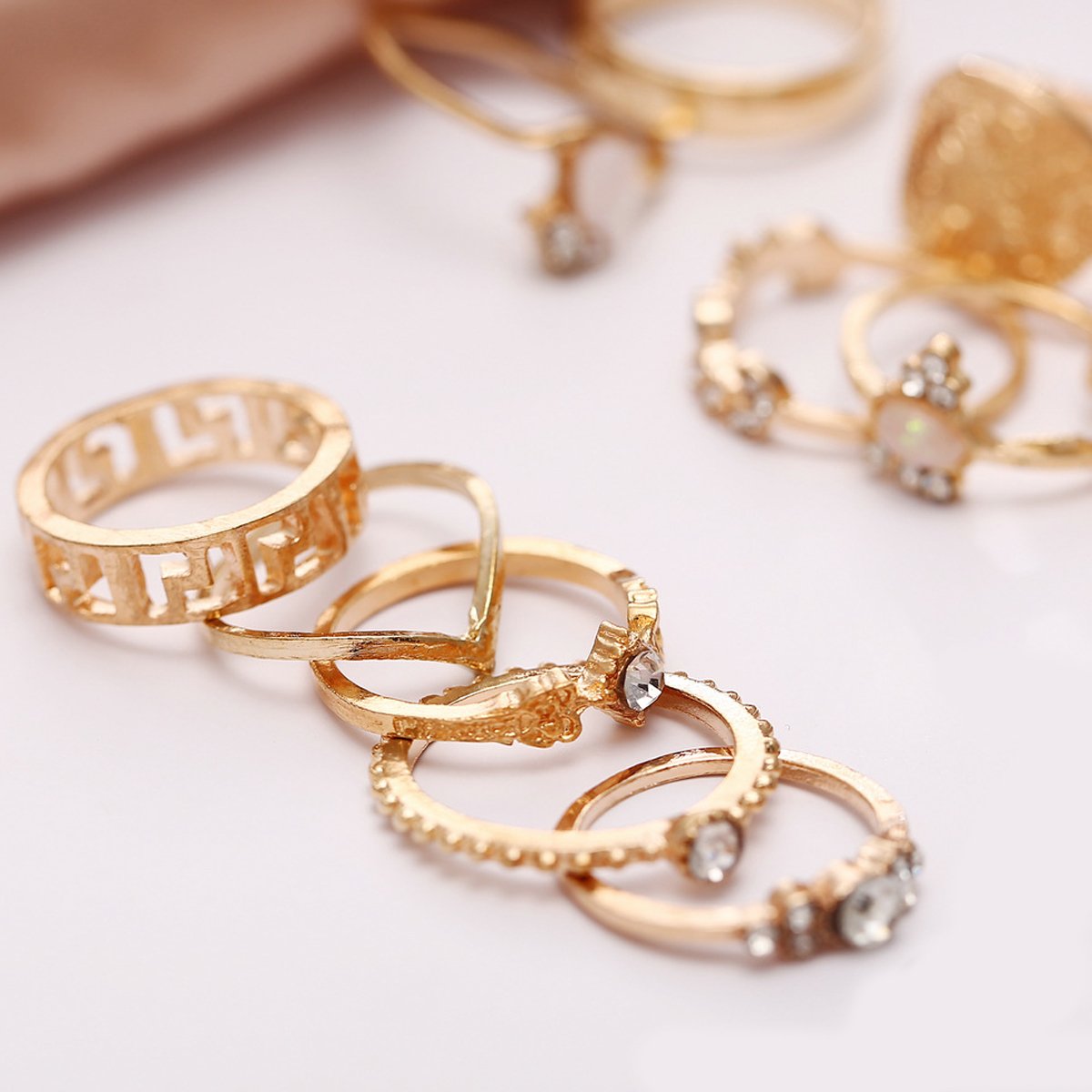 15 Piece Assorted Ring Set With Luxe Crystals Goldtone Ring in Goldtone ITALY Design