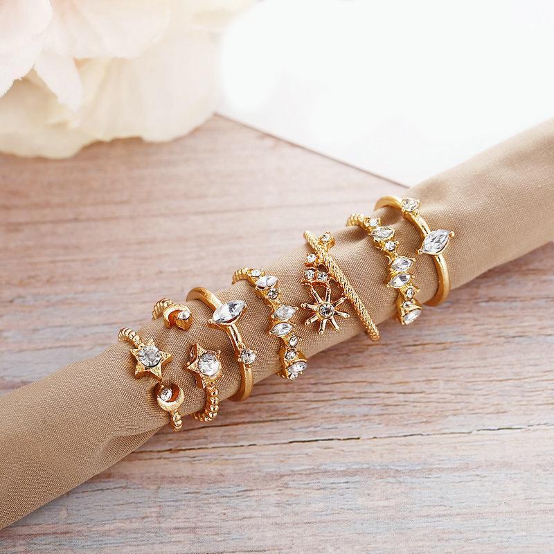 5 Piece Stars Ring Set With Crystals Goldtone Ring in Goldtone ITALY Design
