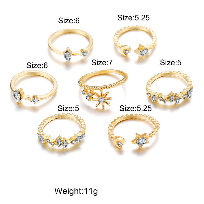 5 Piece Stars Ring Set With Crystals Goldtone Ring in Goldtone