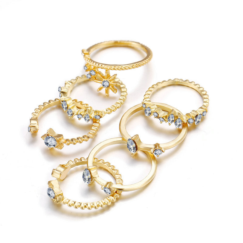 5 Piece Stars Ring Set With Crystals Goldtone Ring in Goldtone