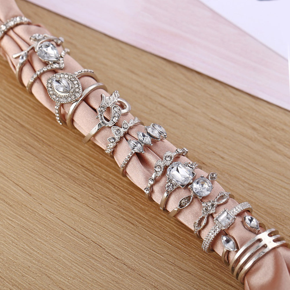 15 Piece Halo Pave Ring Set With Crystals Silvertone Ring in Silvertone