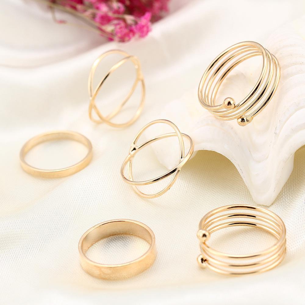 6 Piece Geometric Ring Set Goldtone Ring in Goldtone ITALY Design