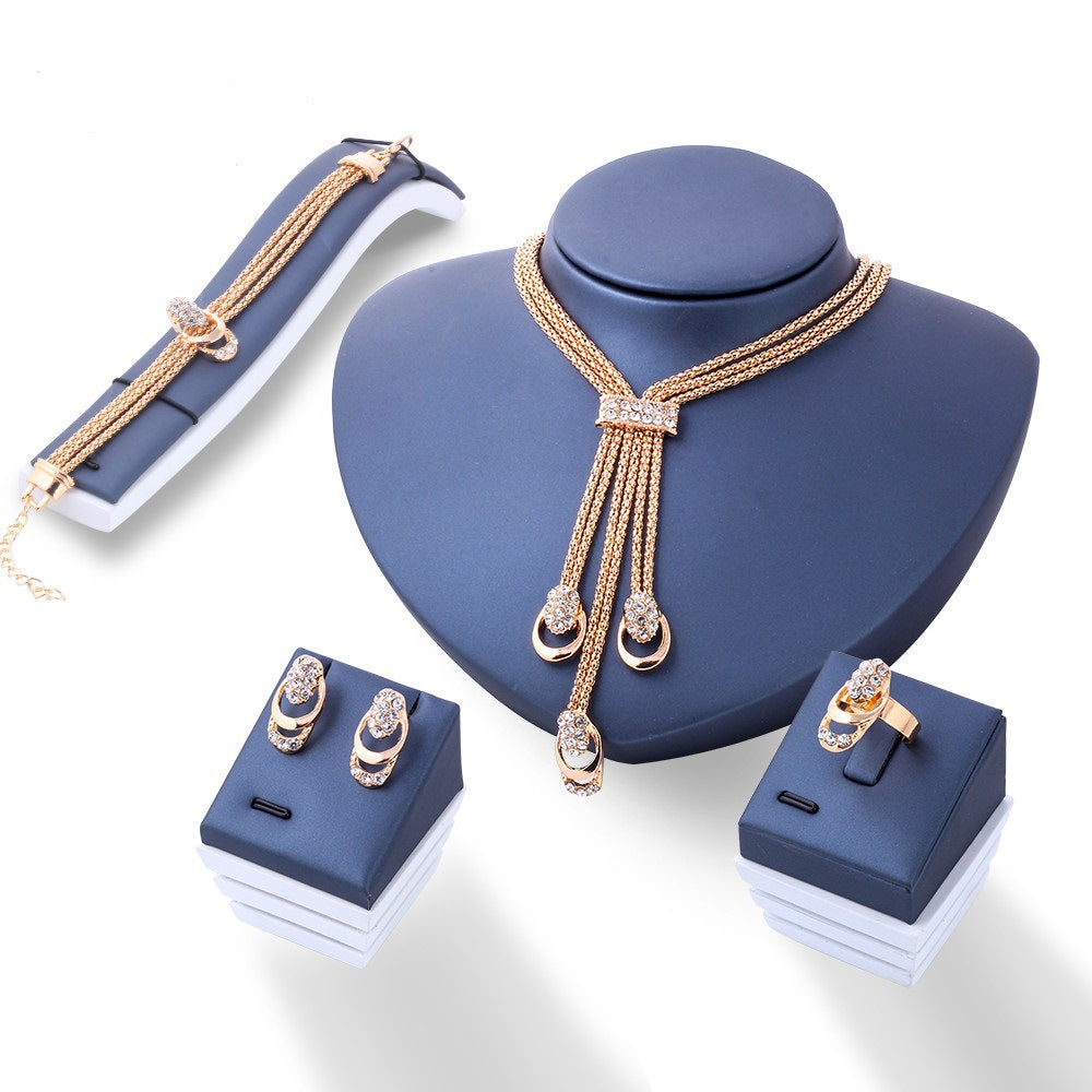 4 Piece Royal Jewelry Set With Crystals Goldtone Set in Goldtone