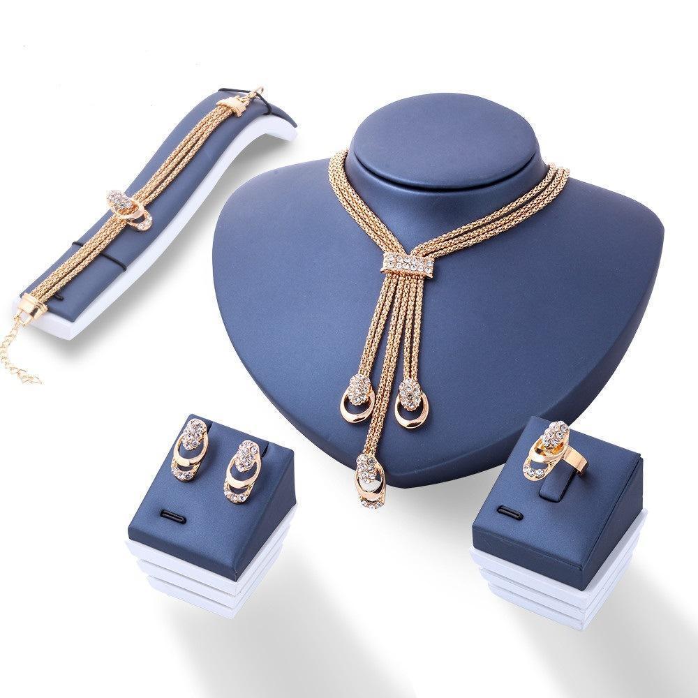 4 Piece Royal Jewelry Set With Gemstone Crystals Goldtone Set