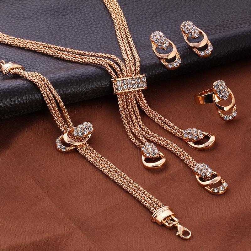 4 Piece Royal Jewelry Set With Crystals Goldtone Set in Goldtone