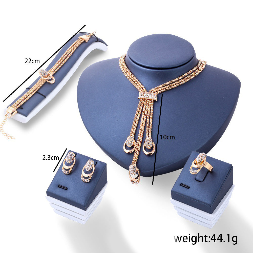 4 Piece Royal Jewelry Set With Crystals Goldtone Set in Goldtone