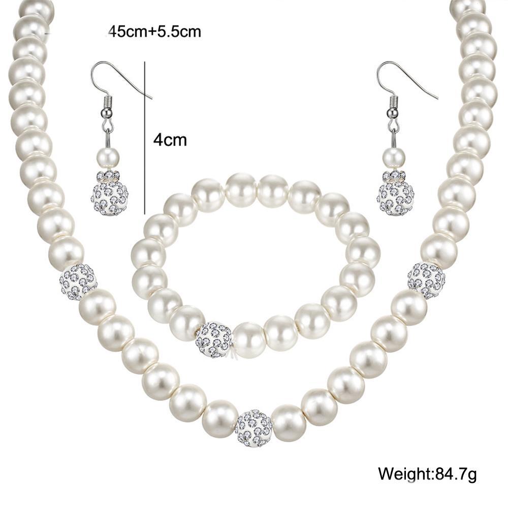 3 Piece Pearl and Shamballa Jewelry Set With Crystals Silvertone Set in Silvertone ITALY Design