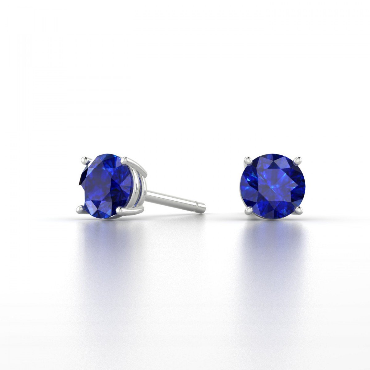 Sapphire Created Crystal 6mm Stud Earring 14K White Gold Plated - 1.00 CT