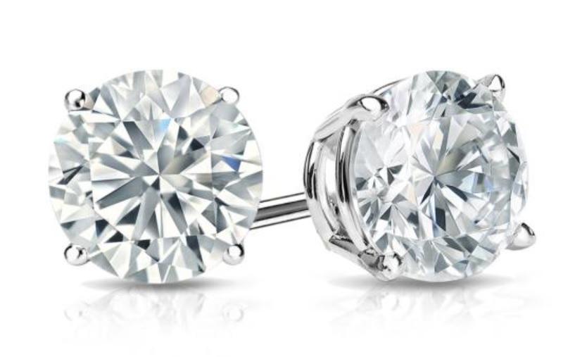 White Topaz Crystal 6mm Stud Earring 14K White Gold Plated - 1.00 CT