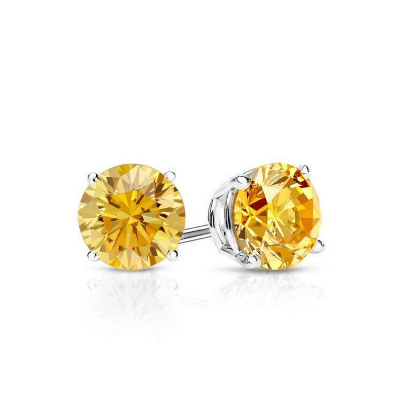 Yellow Stone Embellished with Crystals 7mm Stud Earringin Silvertone