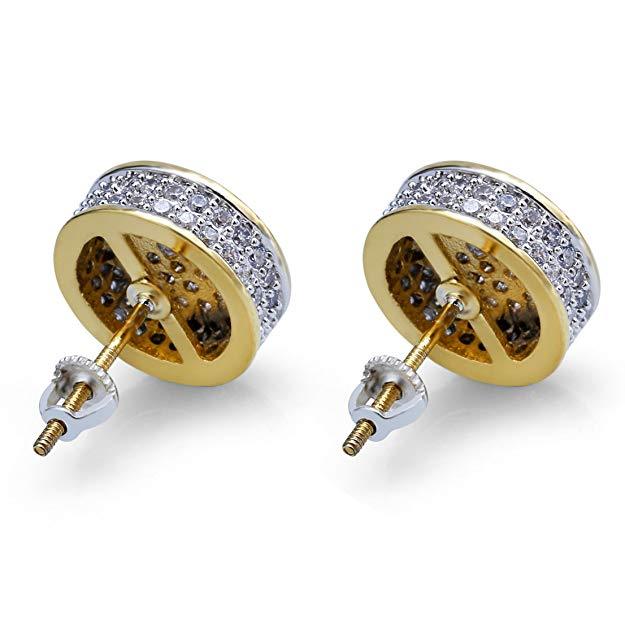 Pave Disc Stud Earring Embellished with Crystals in Goldtone