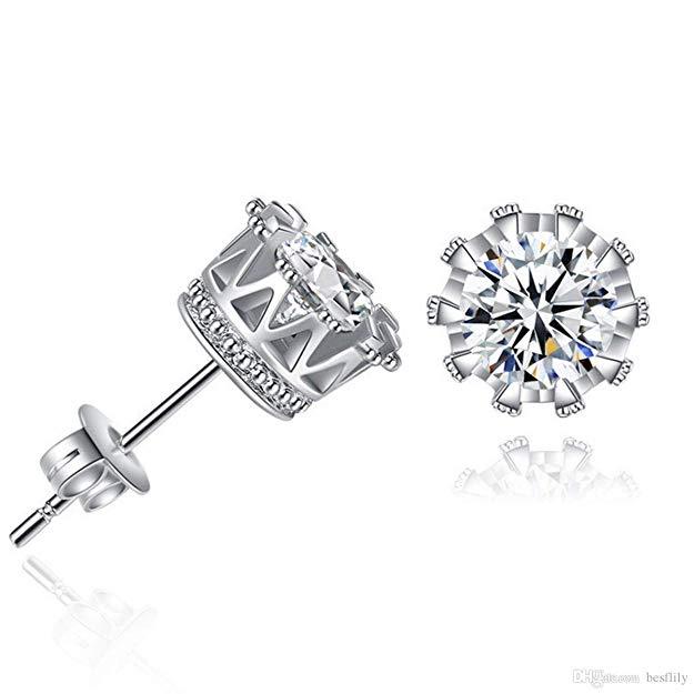 Pave Halo Round Princess Stud Earring Embellished with Crystals in Silvertone