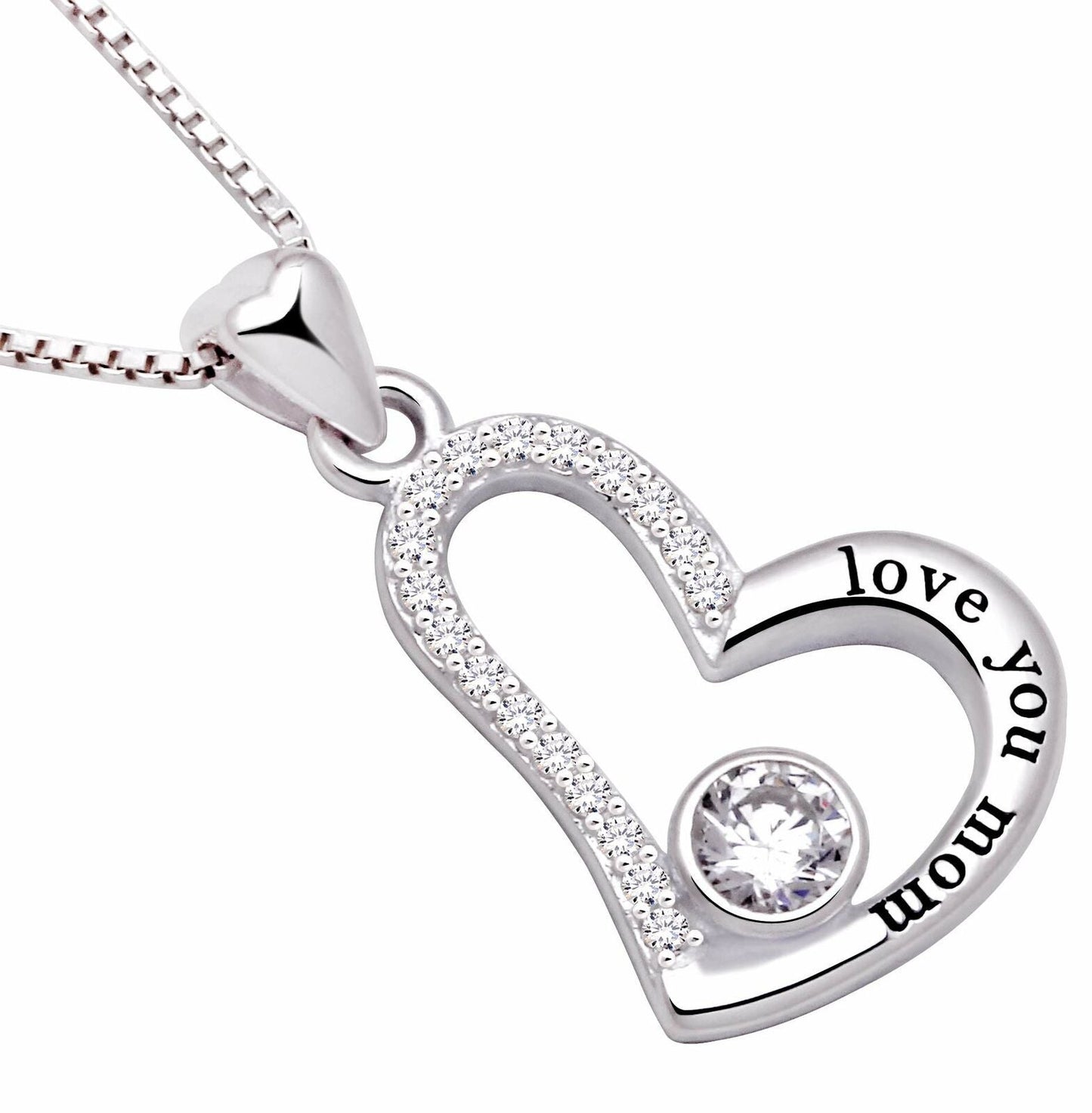 "I Love you MOM" Heart Necklace Embellished with Swarovski Crystals in Silvertone, Necklace, Riakoob Jewelry, Riakoob Jewelry jewelryjewelry deals, swarovski crystal jewelry, groupon jewelry,, jewelry for mom,