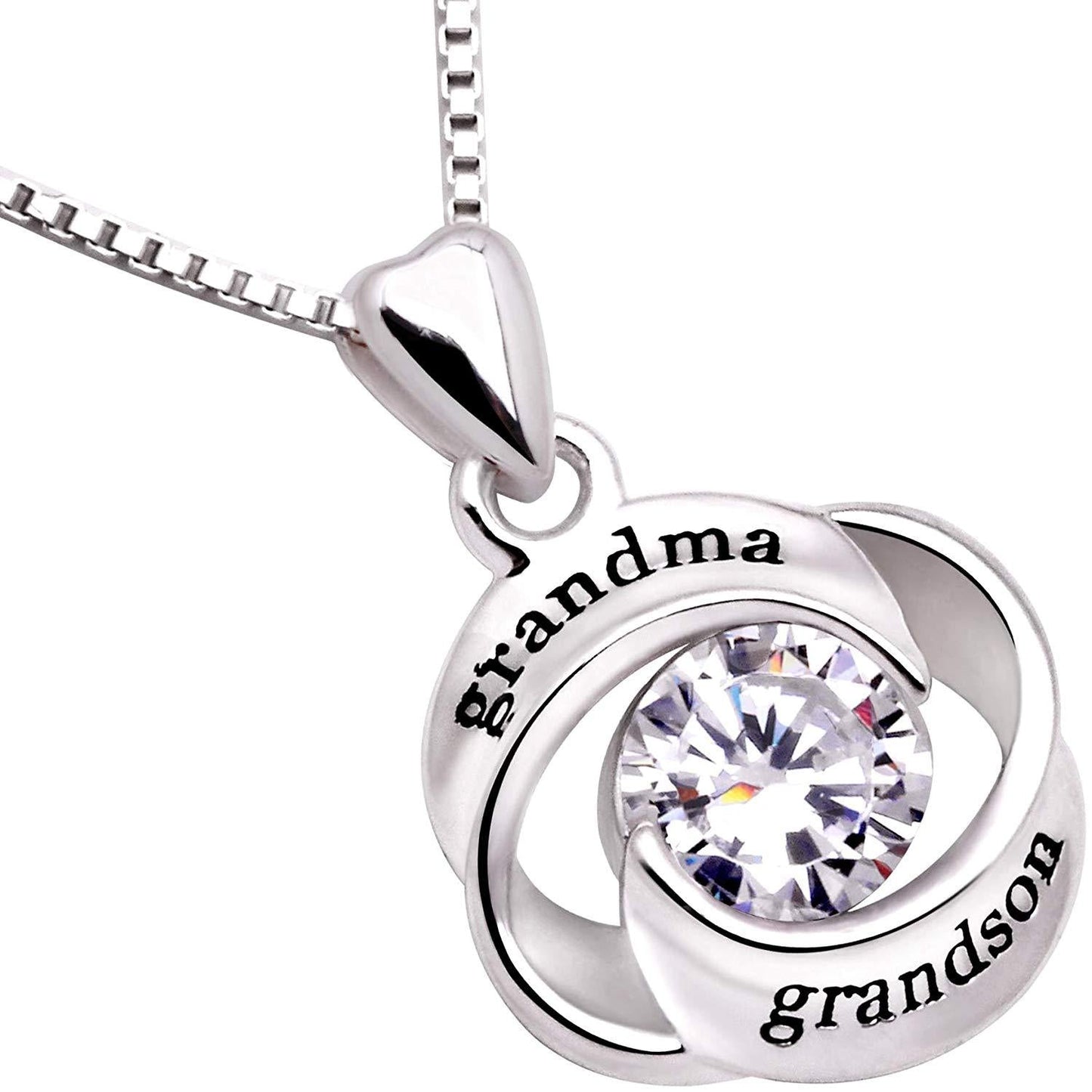 "GRANDMA GRANDSON" Heart Necklace Embellished with Swarovski Crystals in Silvertone, Necklace, Riakoob Jewelry, Riakoob Jewelry jewelryjewelry deals, swarovski crystal jewelry, groupon jewelry,, jewelry for mom,