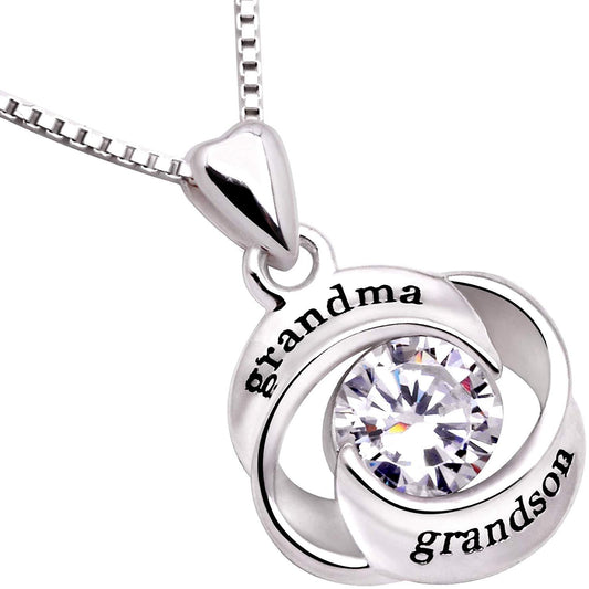 "GRANDMA GRANDSON" Heart Necklace Embellished with Swarovski Crystals in Silvertone, Necklace, Riakoob Jewelry, Riakoob Jewelry jewelryjewelry deals, swarovski crystal jewelry, groupon jewelry,, jewelry for mom,