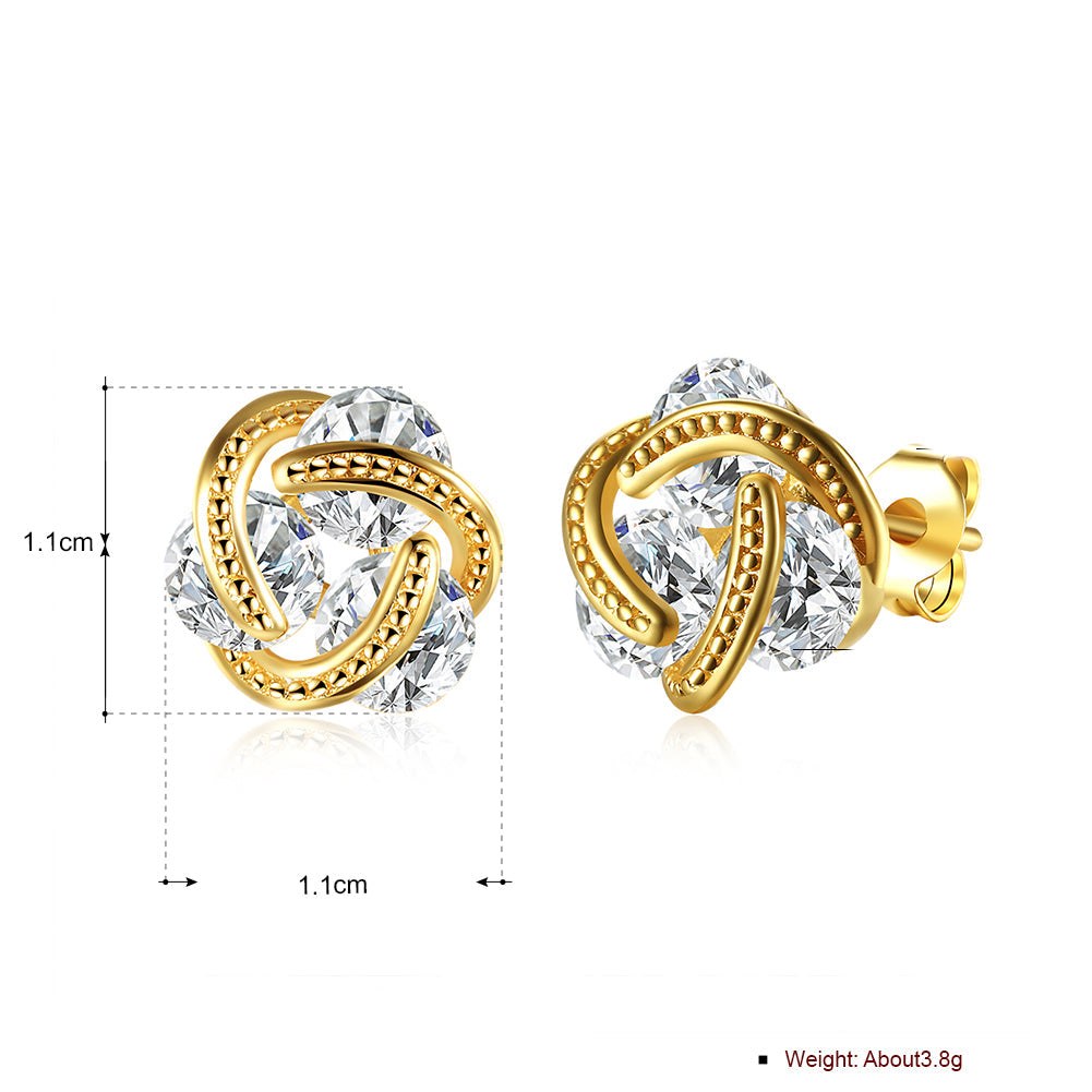 Triple Stone Knot Stud Earring in Goldtone with Crystals