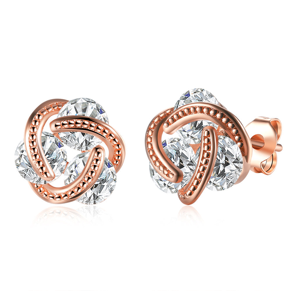 Triple Stone Knot Stud Earring in Rosegoldtone with Crystals