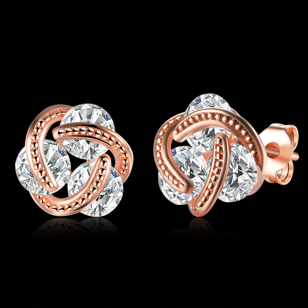 Triple Stone Knot Stud Earring in Rosegoldtone with Crystals