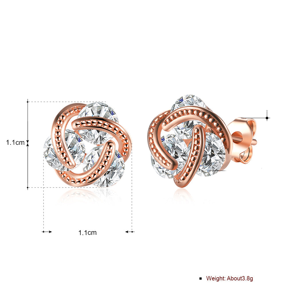 Triple Stone Knot Stud Earring in Rosegoldtone with Crystals