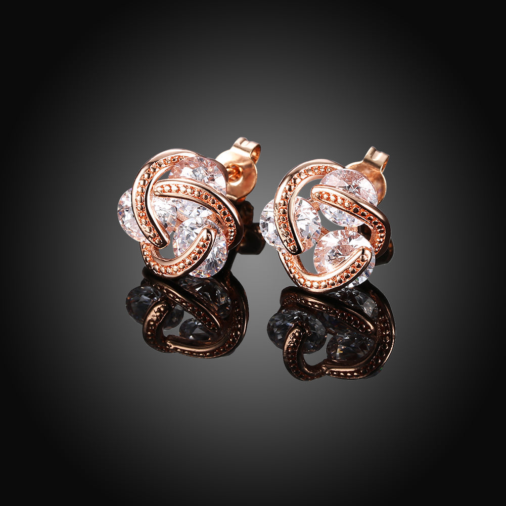 Triple Stone Knot Stud Earring in Rosegoldtone with Crystals