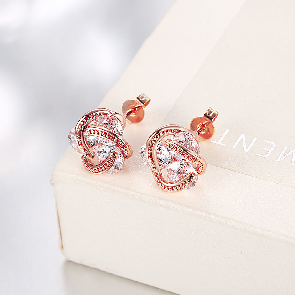 Triple Stone Knot Stud Earring in Rosegoldtone with Crystals