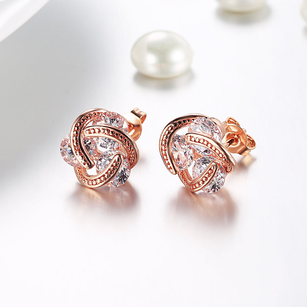 Triple Stone Knot Stud Earring in Rosegoldtone with Crystals