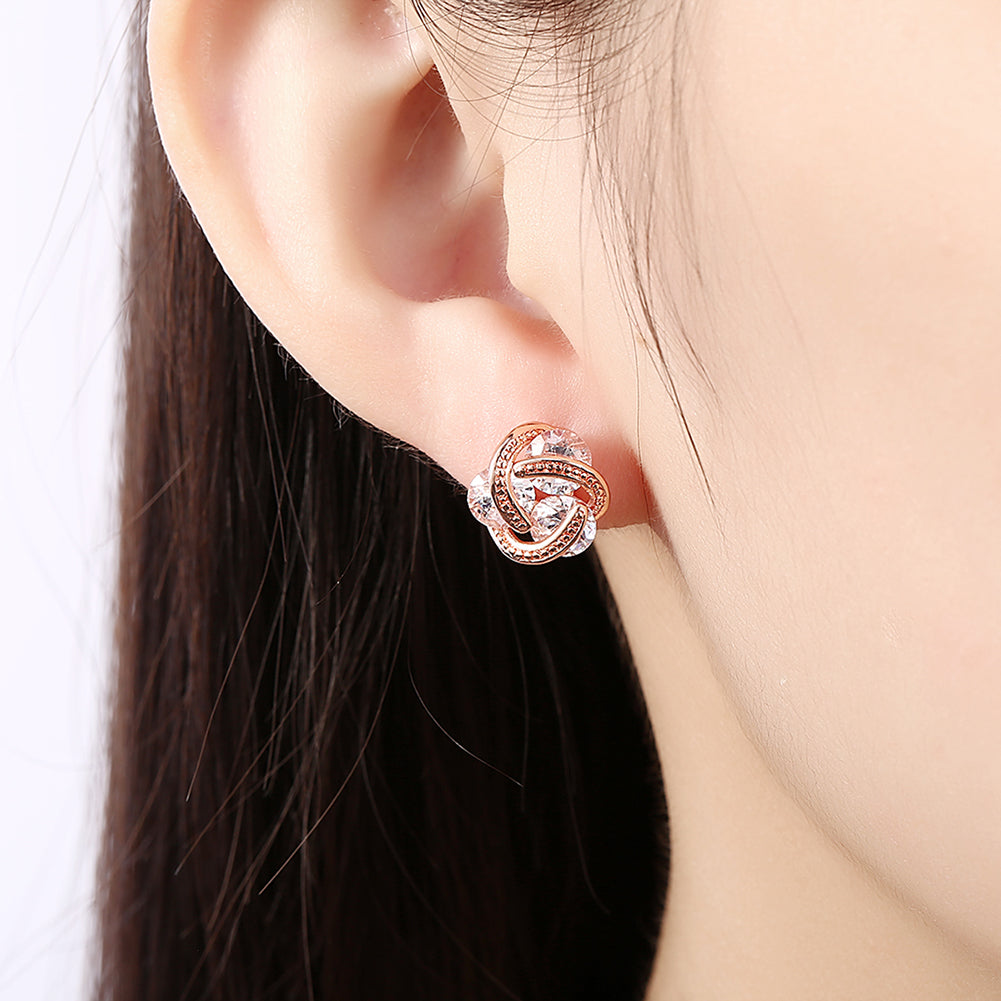 Triple Stone Knot Stud Earring in Rosegoldtone with Crystals