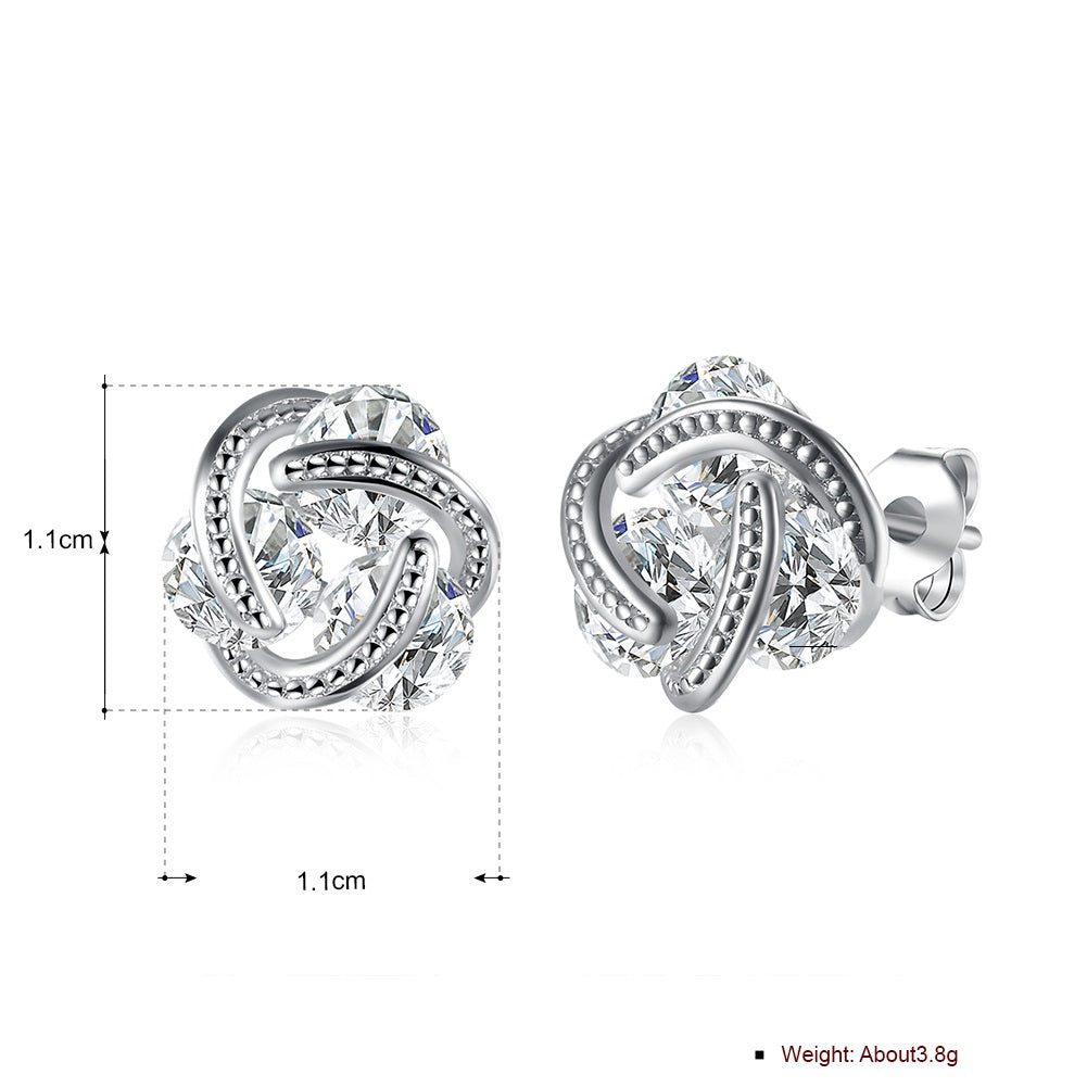 Triple Stone Knot Stud Earring in Silvertone with Crystals