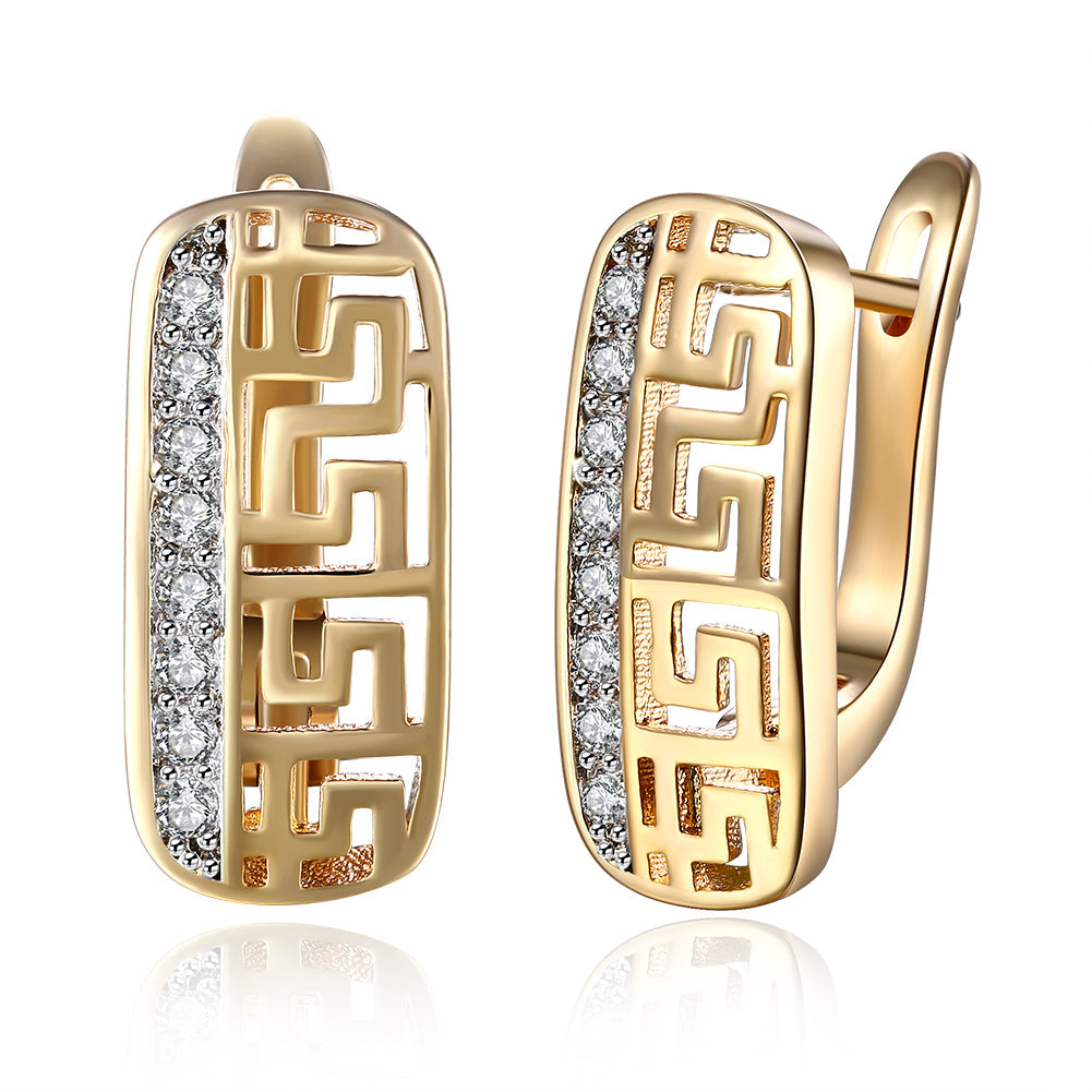 Roman Design Leverback Earring in Goldtone with Crystals