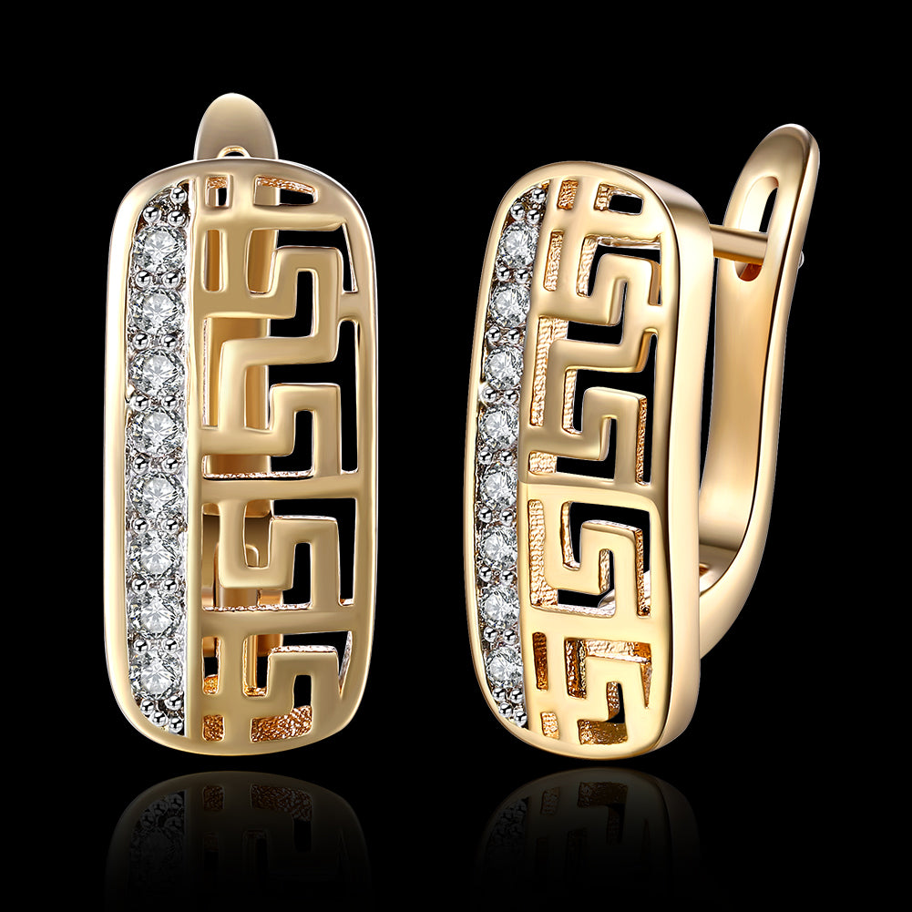 Roman Design Leverback Earring in Goldtone with Crystals