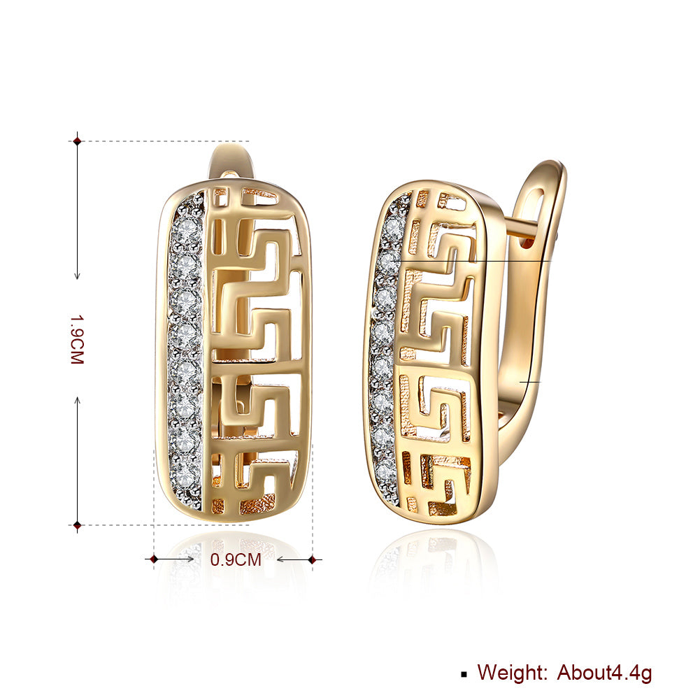 Roman Design Leverback Earring in Goldtone with Crystals